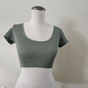 OFFLINE By Aerie Seamless Corset T-Shirt Strappy Open Back Top Green M